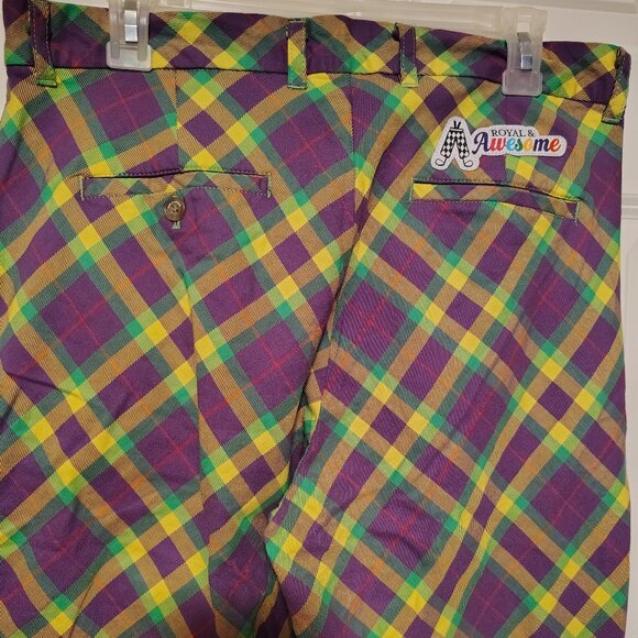 Royal & Awesome Men's Golf Pants Slim Fit Mardi Grass Golf Trousers Tartan Plaid - Picture 12 of 12